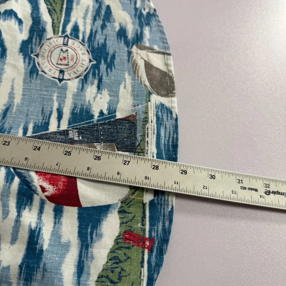 Reyn Spooner Shirt Mens Medium Blue Transpacific Yacht Race Hawaiian Camp